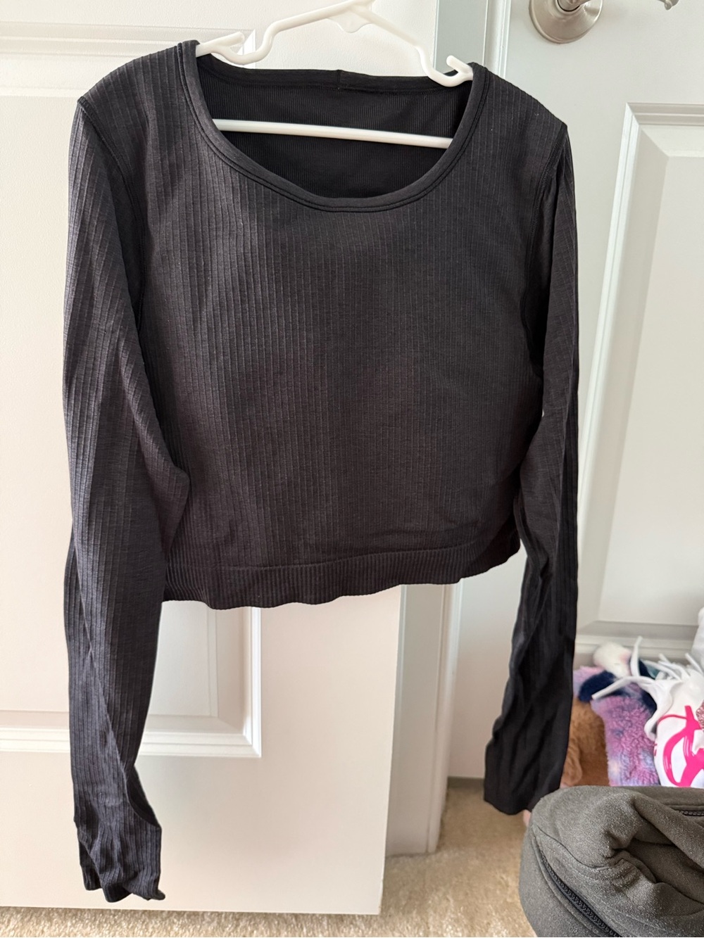 lululemon athletica Black Ribbed Cropped Long-Sleeve Top